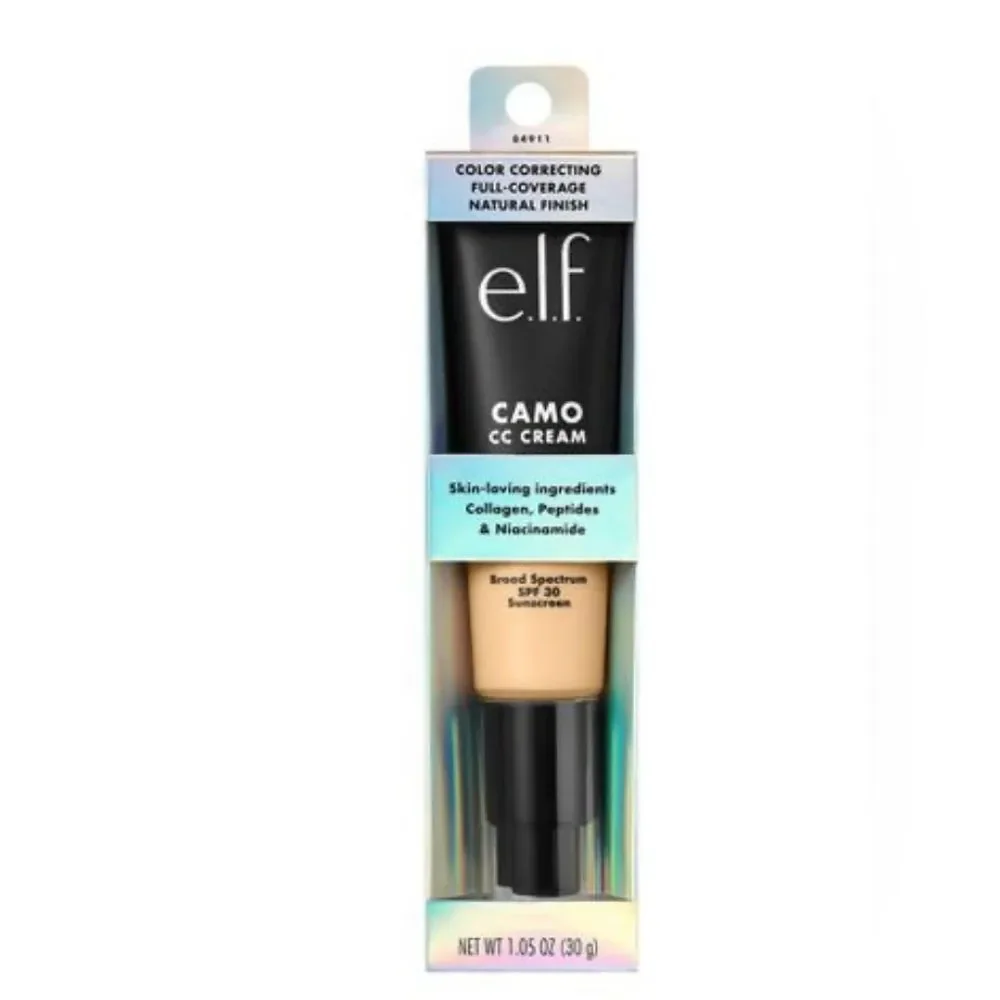 E.L.F. Camo cc cream fair 140 with warm golden undertones foundation.